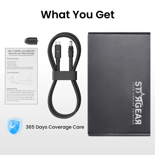 STARGEAR Mini 140W USB-C to DC Power Cable with LED for Starlink Mini 2m / 5m