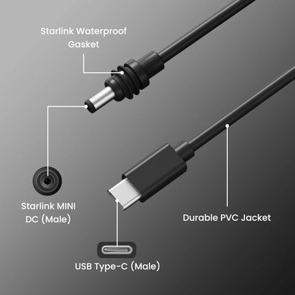 STARGEAR Mini 100W USB-C to DC Power Cable for Starlink Mini 5M/16.4Ft