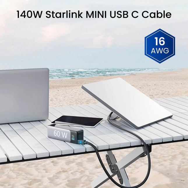 STARGEAR Mini 140W USB-C to DC Power Cable with LED for Starlink Mini 2m / 5m
