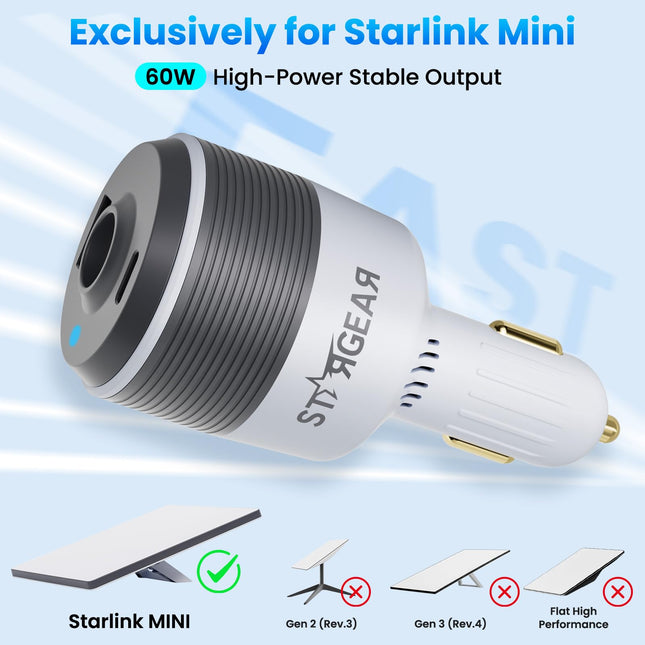 STARGEAR Mini 3-IN-1 Ultra Boost Car Adapter 12-24V 60W with Dual USB