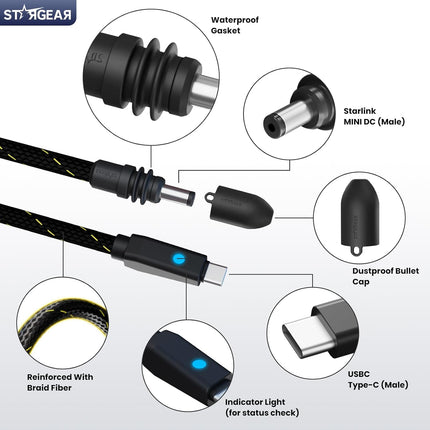 STARGEAR Mini USB-C Rugged Power Cable 2m