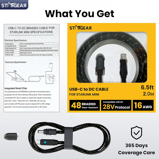 STARGEAR Mini USB-C Rugged Power Cable 2m