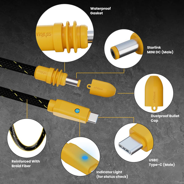STARGEAR Mini USB-C Rugged Power Cable 2m