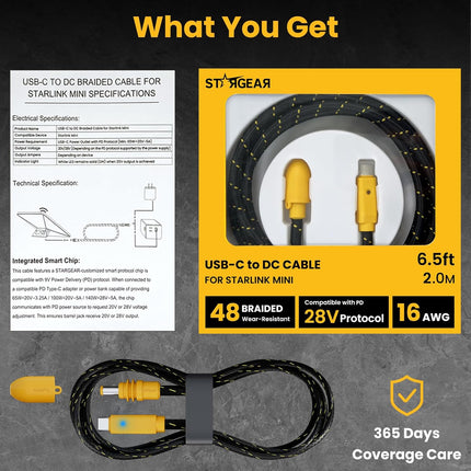 STARGEAR Mini USB-C Rugged Power Cable 2m